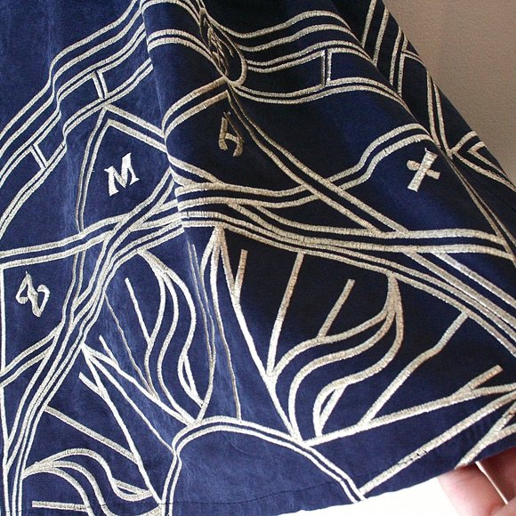 Unique Navy Blue A Line Skater Skirt With Golden Celestial Embroidery Size S - Picture 3 of 10